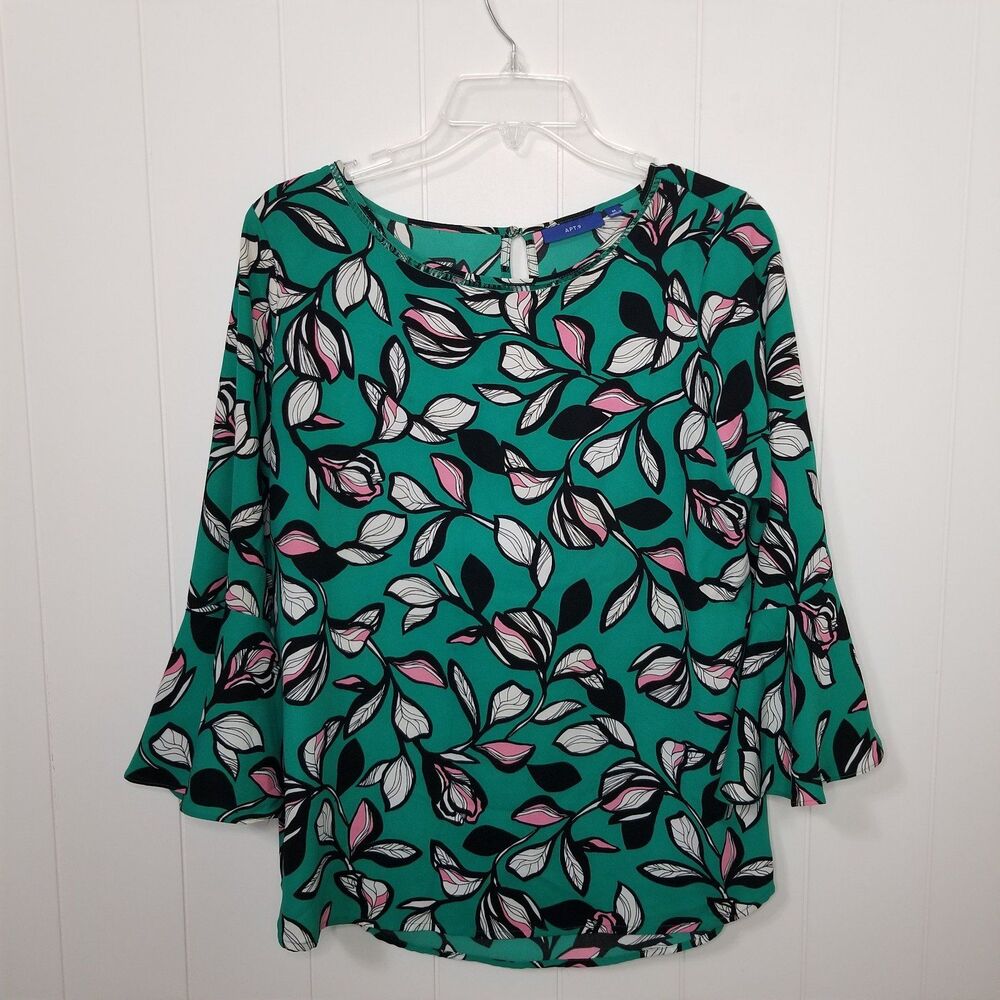 Apt. 9 Top Women's SIze Medium Floral Bell Sleeve Boho Blouse